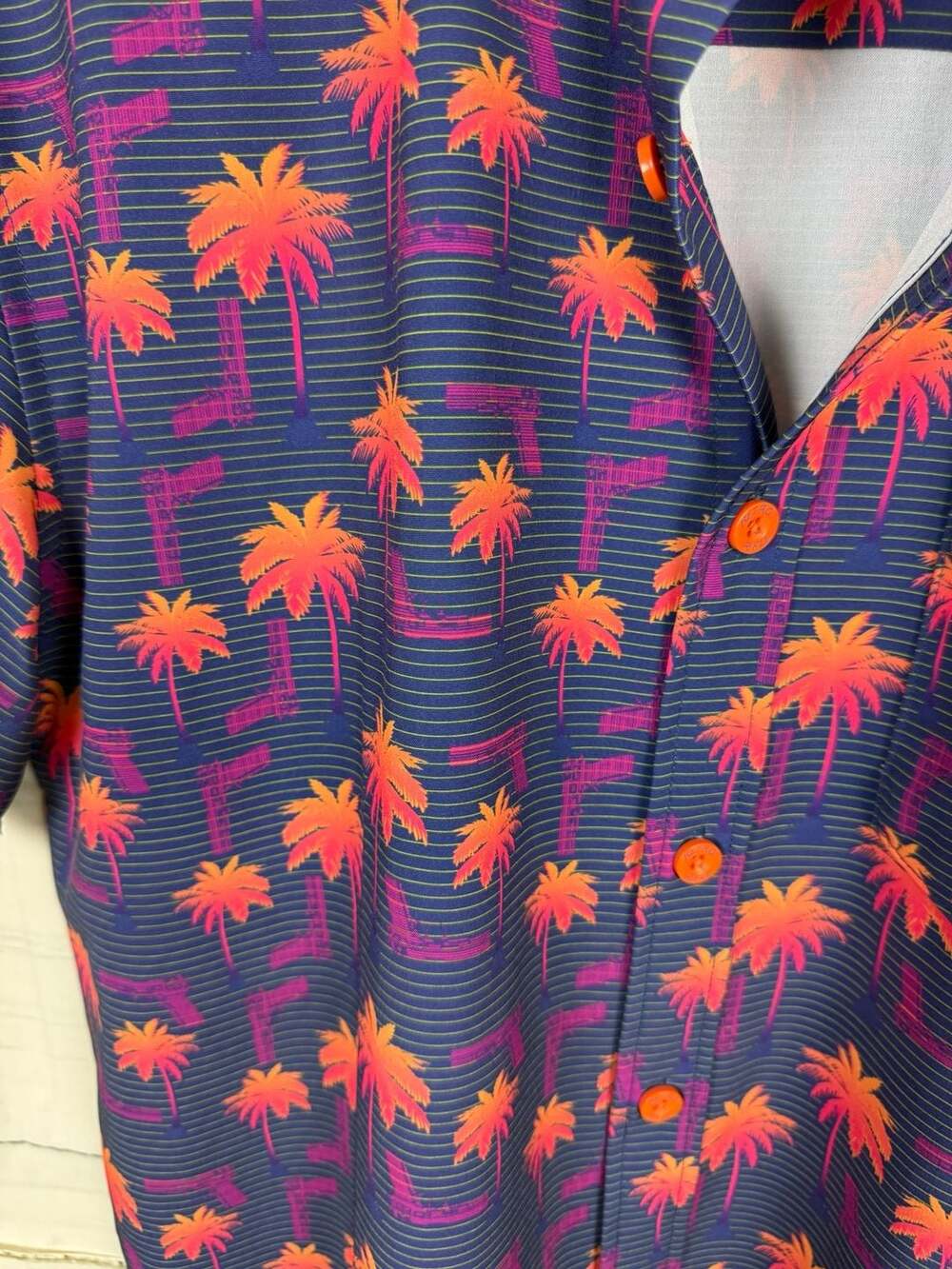 Retro Rifle Rising Palm Performance Button Down Short Sleeve Shirt - Picture 3 of 7